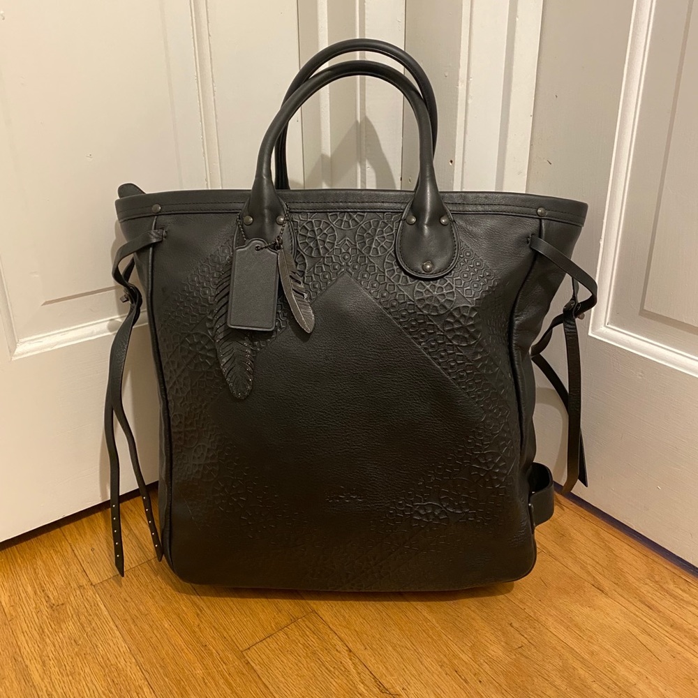COACH Black Tooled Leather Tatum Large Tote bag